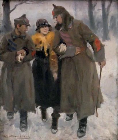 Ivan Alekseevic VLADIMIROV (1869-1947) Jeune femme en goguette, circa 1940
Huile...