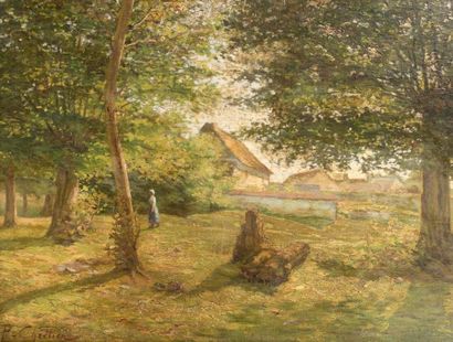 Paul Louis CHRETIEN (XIX-XX) Fermes à l'orée du bois, circa 1910
Huile sur toile...