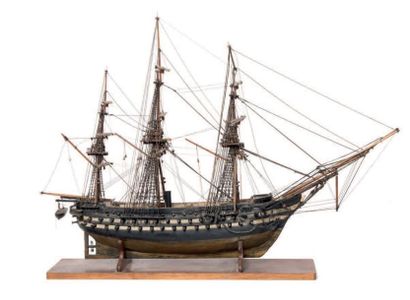 Maquette en bois représentant un navire mixte...