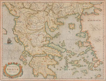 null Carte de la Grèce en couleurs
Titré dans un cartouche Nova Totius GRAECIA defcriptio
XVIIIe...