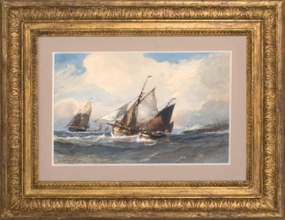 Eugène ISABEY (1804-1886) Bateau de pêche par bâbord
Aquarelle gouachée, signée en...