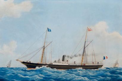 Ecole FRANCAISE, XIXème siècle Le navire mixte Lafarge
Aquarelle, porte une signature...