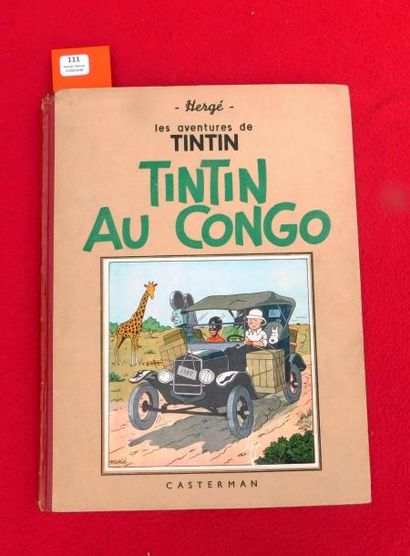 HERGÉ «Tintin au Congo».
Casterman 1941, 4e plat A14, premier plat petite image collée....