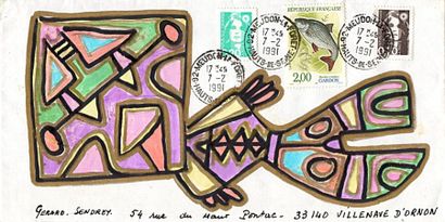 PAUZIÉ Alain Sans titre / Enveloppe Mail-Art / Technique mixte sur papier / 11 x...