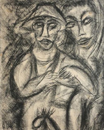 HENRIM Deux personnages / Fusain sur papier / SBG / 45 x 37 cm