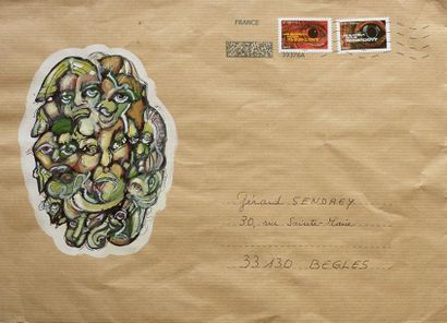 THUILLIER Jean-Luc Sans titre / Enveloppe Mail-Art / Technique mixte sur papier /...