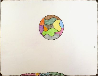 ROBILLARD André La planète Vénus / Feutre et crayon de couleurs sur papier / SBG...