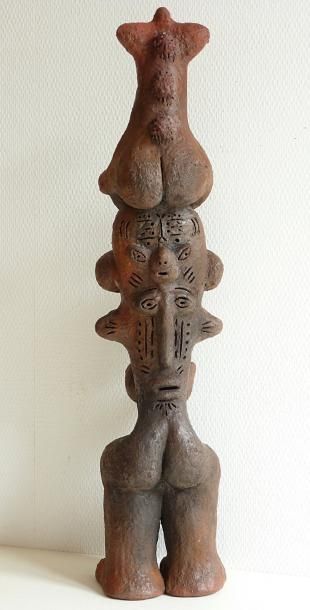 RAÂK Totem de la fécondité / Sculpture raku / Signé dessous / 43 x 10 x 8 cm