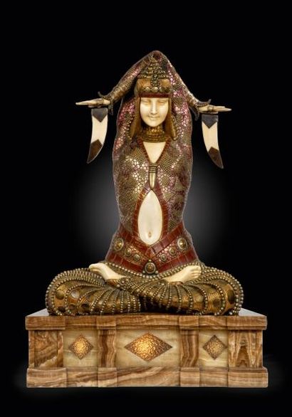 Demeter CHIPARUS (1886-1947) 
* Civa ou Shiva
Rare sculpture chryséléphantine à patine...