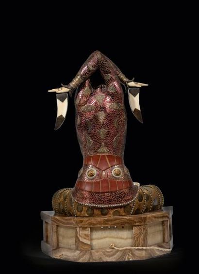 Demeter CHIPARUS (1886-1947) 
* Civa ou Shiva
Rare sculpture chryséléphantine à patine...
