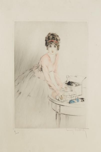 Louis ICART (1888-1950) 
«La Marraine»
Gravure polychrome sur papier.
Signée «Louis...
