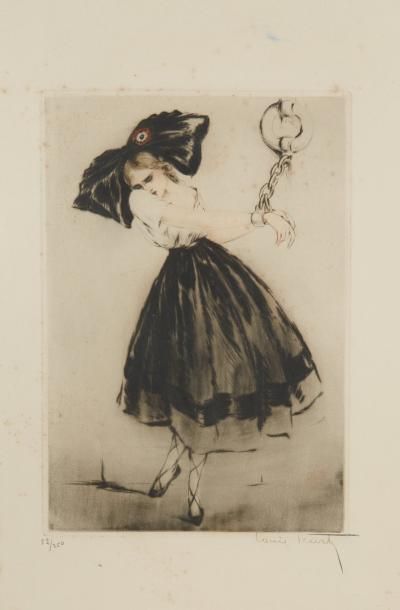 Louis ICART (1888-1950) 
«La prisonnière»
Gravure polychrome sur papier.
Signée «Louis...
