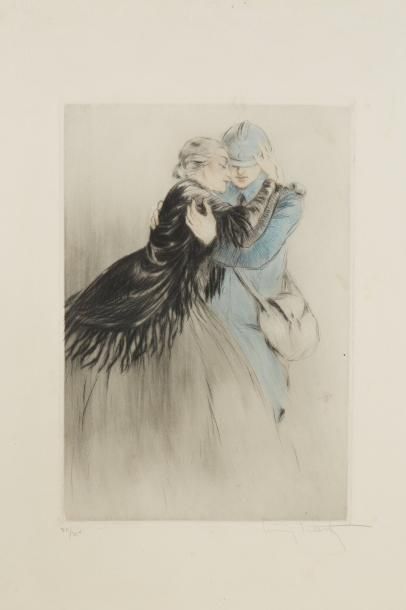 Louis ICART (1888-1950) 
«Celle qui insiste»
Gravure polychrome sur papier.
Signée...