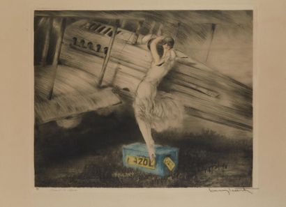 Louis ICART (1888-1950) 
«Avant le Raid»
Gravure polychrome sur papier.
Signée «Louis...