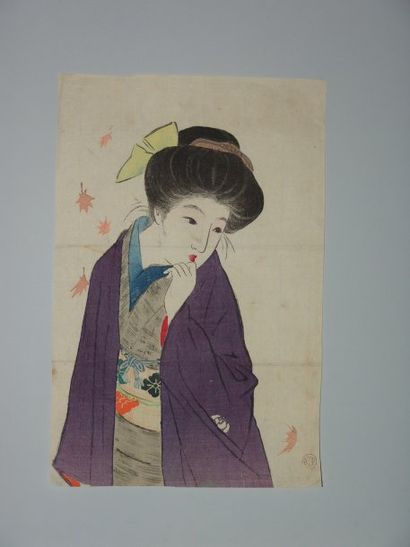 JAPON Trois estampes de Hanko, Konobu et Chikucha, à sujet de femme. Vers 1890