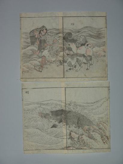 JAPON Deux estampes de Hokusai, manga. Vers 1830