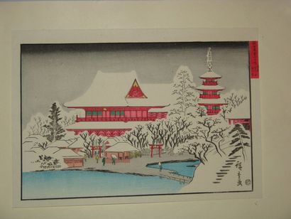 JAPON Estampe de Hiroshige, série Toto Meisho, le temple Kinriyuzan sous la neige....