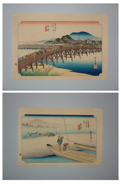 JAPON Deux estampes de Hiroshige, série du grand Tokaido, station 29 « Mitsuke »...