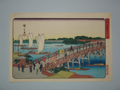 JAPON Estampe de Hiroshige, série Toto Meisho, le pont Nihonbashi. Vers 1900