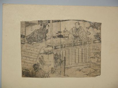 JAPON Quatre estampes de Hokusai, scènes diverses. Vers 1830