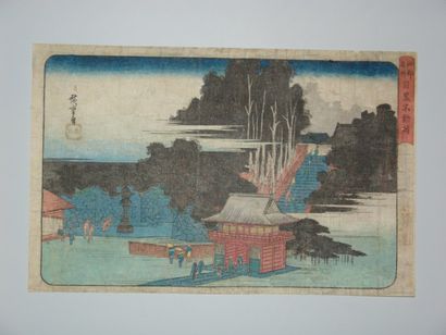 JAPON Estampe de Hiroshige, série Edo Meisho, le sanctuaire Fudo à Meguro. Vers ...