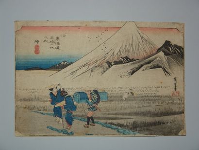 JAPON Estampe de Hiroshige, série du Grand Tokaido, station 14 « Hara ». Vers 18...