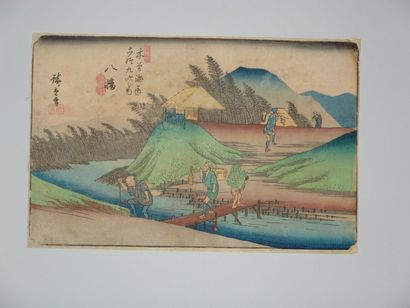 JAPON Estampe de Hiroshige, série des 69 stations du Kisokaido, le village de Yawata....
