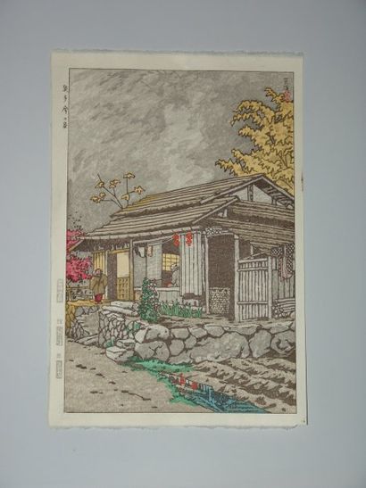 JAPON Estampe de Kasamatsu Shiro, une maison dans le village Okutama. Vers1940