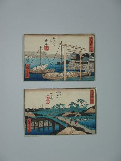 JAPON Deux estampes de Hiroshige, série du Tokaido, station 43 « Kuwana » et 44 «...