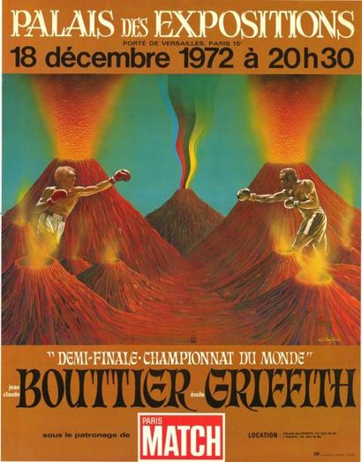 Luigi CASTIGLIONI - 1974 Lot de 3 affiches de Boxe : Bouttier-Griffith, Bouttier-Cohen,...