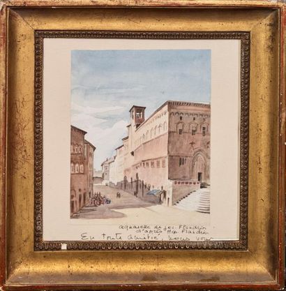 Hippolyte Auguste FLANDRIN (Lyon 1804-1843) d'après 
View of Italy
Watercolor 17.5...