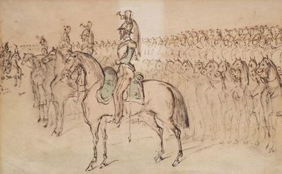 Constantin GUYS (Flessingue 1802 - Paris 1892) 
Revue de cavalerie
Plume encre brune...