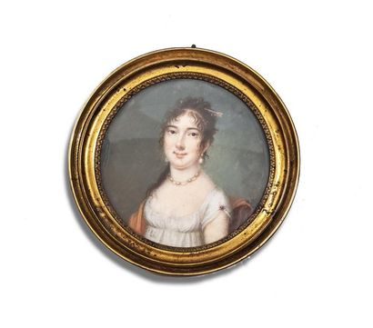 Ecole FRANCAISE, XIXème siècle 
Portrait de femme de trois-quarts
Miniature à la...