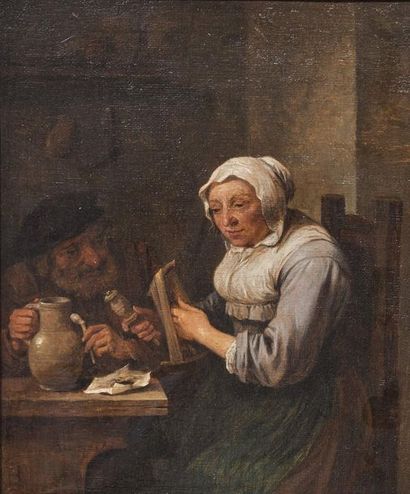 Ecole Hollandaise, vers 1700 
Tavern
scene Oil on canvas, bears a signature in the...