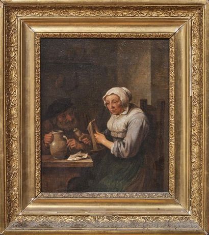 Ecole Hollandaise, vers 1700 
Tavern
scene Oil on canvas, bears a signature in the...