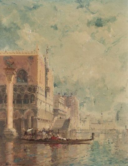 Ecole FRANÇAISE, du XIXème siècle 
Venice
Oil on canvas, signed lower left illegible...