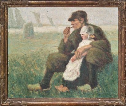 Ecole FRANCAISE, XIXème siècle 
Father and his daughter
Oil on canvas
46 x 55 cm
(1...