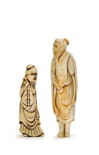 JAPON - Epoque EDO (1603 - 1868), XVIIIe siècle 
Netsuke en ivoire, sennin debout...