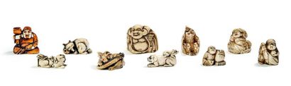 JAPON - Epoque MEIJI (1868 - 1912) 
Set of ten small okimono in ivory, stained ivory...