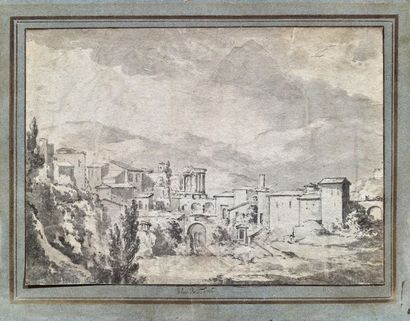 Claude Louis CHATELET (1753-1795) 
La grotte de Neptune à Tivoli et Vue du Colisée...