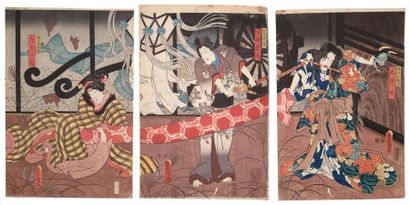 Utagawa Toyokuni III, Utagawa Kunisada
Six triptyques oban tate-e, représentant des...