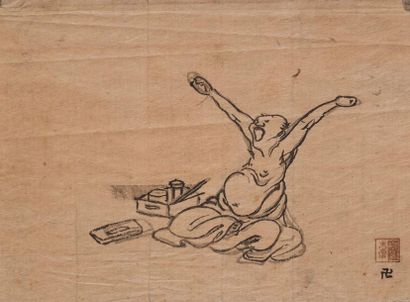 Prosper-Alphonse Isaac (1858-1924) Estampe sur papier, esquisse d'un homme s'étirant.
Cachet...