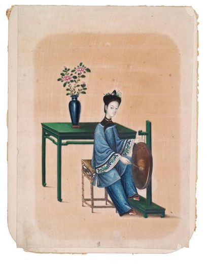 CHINE, Canton - Vers 1900 
Ensemble de huit gouaches sur papier de riz représentant...