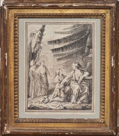 A.NICOLET (XVIIIème siècle) 
Illustration project: Scène galante théâtrale
Plume...