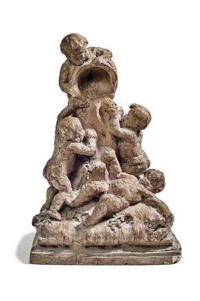 École FRANÇAISE, fin du XIXème siècle 
Jeu de putti
Esquisse en terre cuite originale
H....