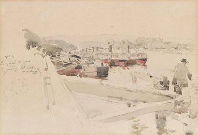 Auguste LEPERE (Paris 1849 - Domme 1918) 
Bords de Seine
Aquarelle et crayon noir...