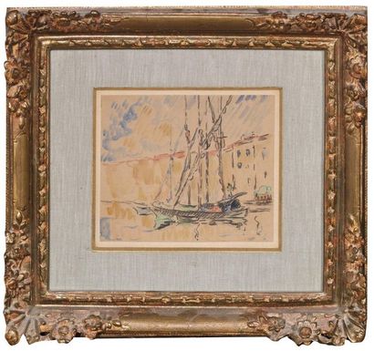 Paul SIGNAC (Paris 1863-1935) attribué à 
Bateau au port
Aquarelle, non signée 12,5...