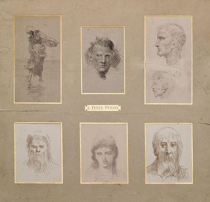 Alfred Feyen PERRIN (1838-1918) 
Six portraits d'homme
Encre brune plume noire
48...