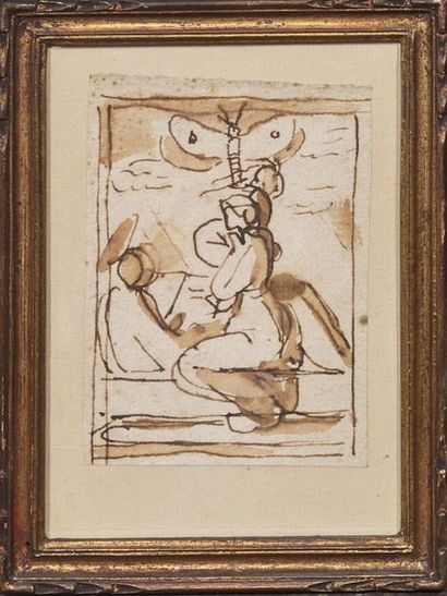 Fortunato DURANTI (Montefortino 1787-1863) 
Deux personnages et une libellule
Plume,...