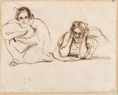 Eugène DELACROIX (1798-1863) attribué à 
Deux personnages orientaux
Plume et encre...